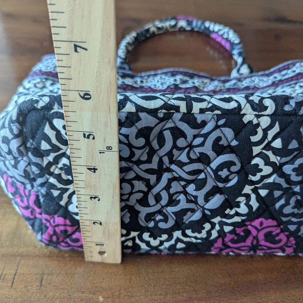 Vera Bradley Tote Shoulder Bag Black Magenta Retired Canterberry Quilted Cotton